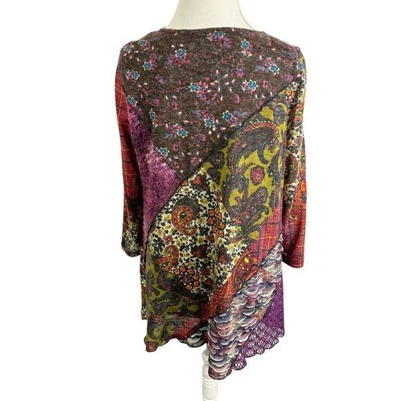 Ali Miles Multi Print & Fabric Tunic Top Art to Wear Layered Sweater Boho Size L - Picture 7 of 10
